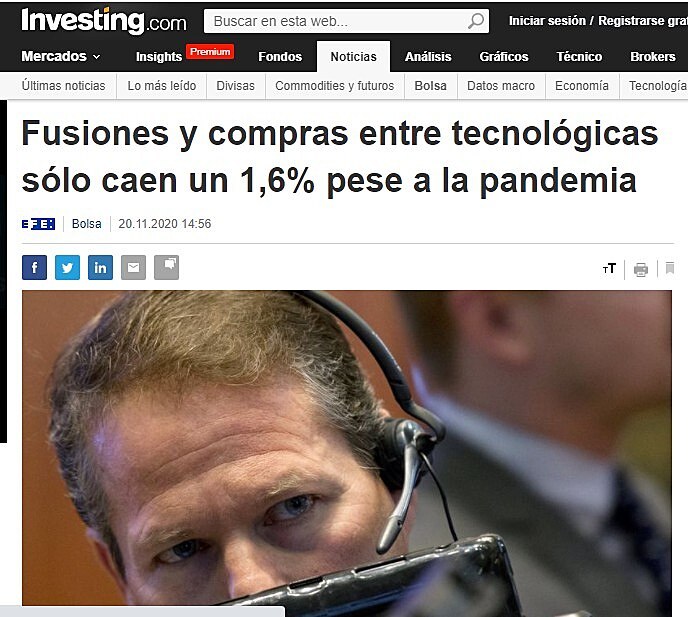 Fusiones y compras entre tecnolgicas slo caen un 1,6% pese a la pandemia